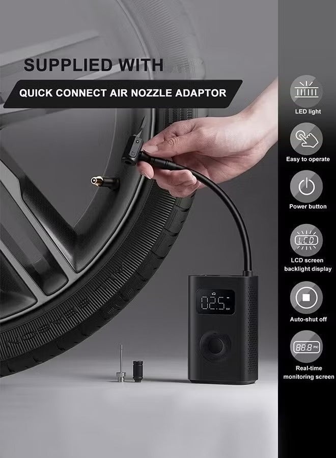 شاومي ضاغط هواء كهربائي محمول، مضخة هواء أوتوماتيكية ثنائية الأسطوانات، نفخ سريع بقوة 150 رطل لكل بوصة مربعة مع شاشة LCD مزدوجة للسيارات والدراجات الهوائية والنارية والكرات - أسود - Image 3